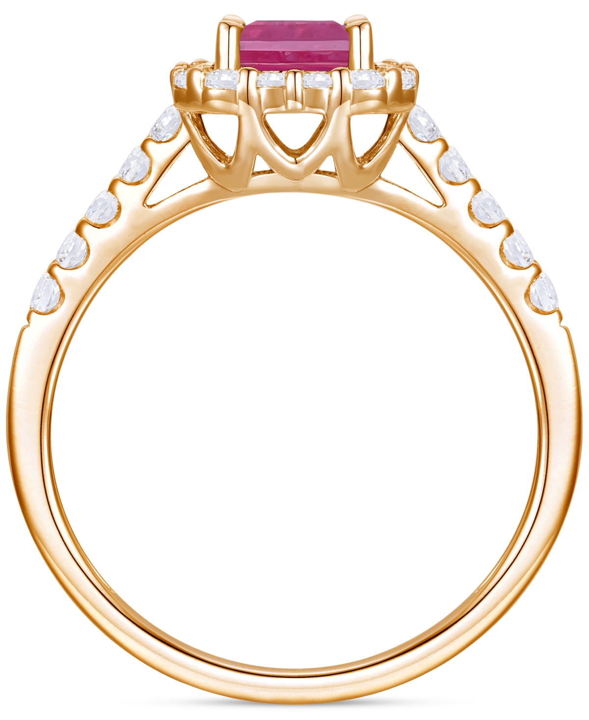Macy's Emerald (1 Ct. T.w.) & Diamond (3/8 Ct. T.w.) Round & Baguette Halo Ring In 14k Gold (also In Ruby &