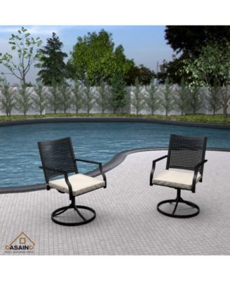 Outdoor Iron Frame Swivel Dining Chair with Cushions (Set of 2)