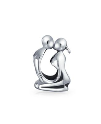 Set of 2 Couples Kissing Lovers & Valentine Heart Knot Spacer Charm Bead Silver