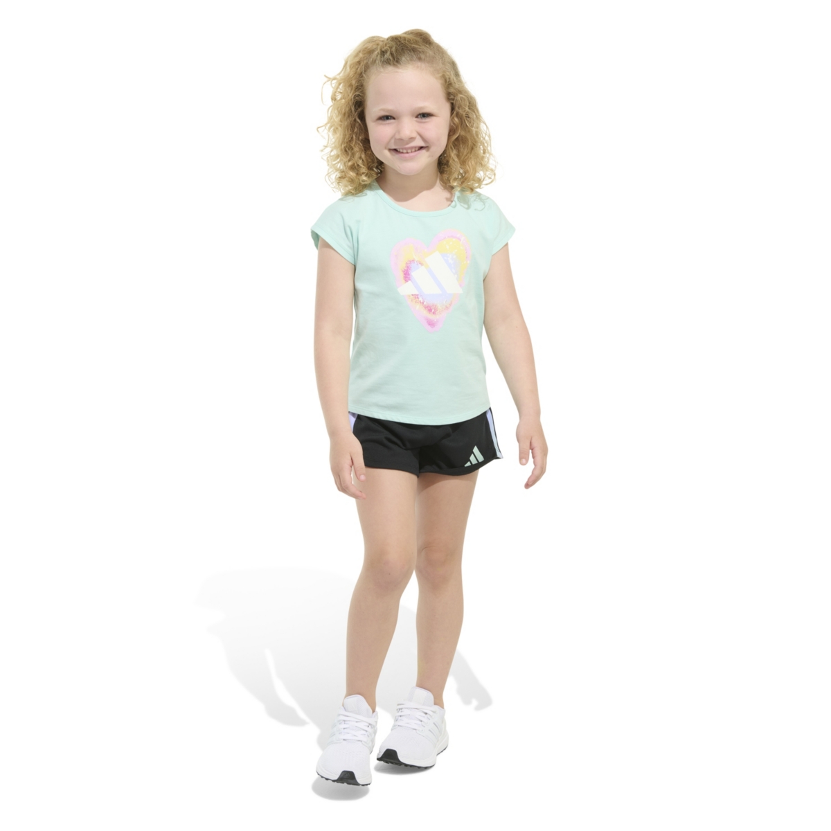 Adidas Originals Toddler And Little Girls 2-piece Short Sleeve Graphic T-shirt And Mesh Short Set In Light Aqua