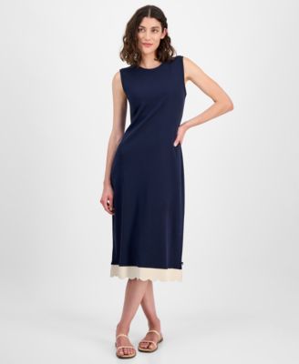 Nautica Jeans - Women's Cotton Scalloped-Trim Sleeveless Dress