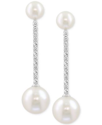 EFFY Collection - Cultured Freshwater Pearl (5-8mm) & Diamond (1/4 ct. t.w.) Linear Drop Earrings in 14k White Gold