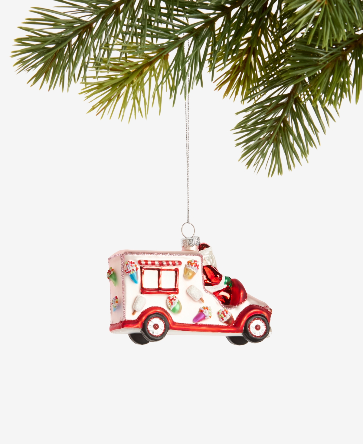 Holiday Lane Sugar Plum Glass Santa's Ice Cream Truck Ornament, Macy's Exclusive In Green