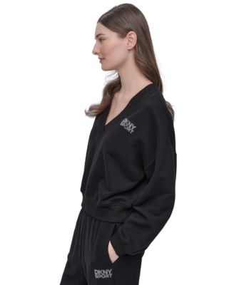 Women's Rhinestone-Logo V-Neck Pullover Top