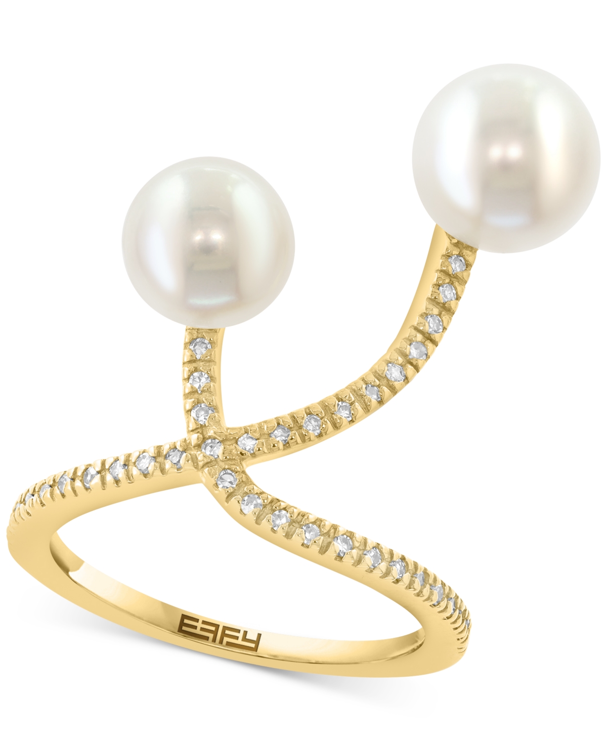 Effy Collection Effy Cultured Freshwater Pearl (7-8mm) & Diamond Accent Sculptural Statement Ring In 14k Yellow Gold In Gold