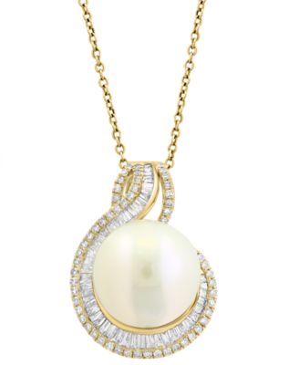 EFFY Collection - Cultured Freshwater Pearl (12mm) & Diamond (1/2 ct. t.w.) Pendant Necklace in 14k Yellow Gold, 17" + 1" extender