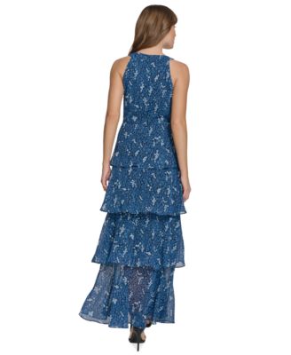 Women's Printed Halter Tiered Maxi Dress