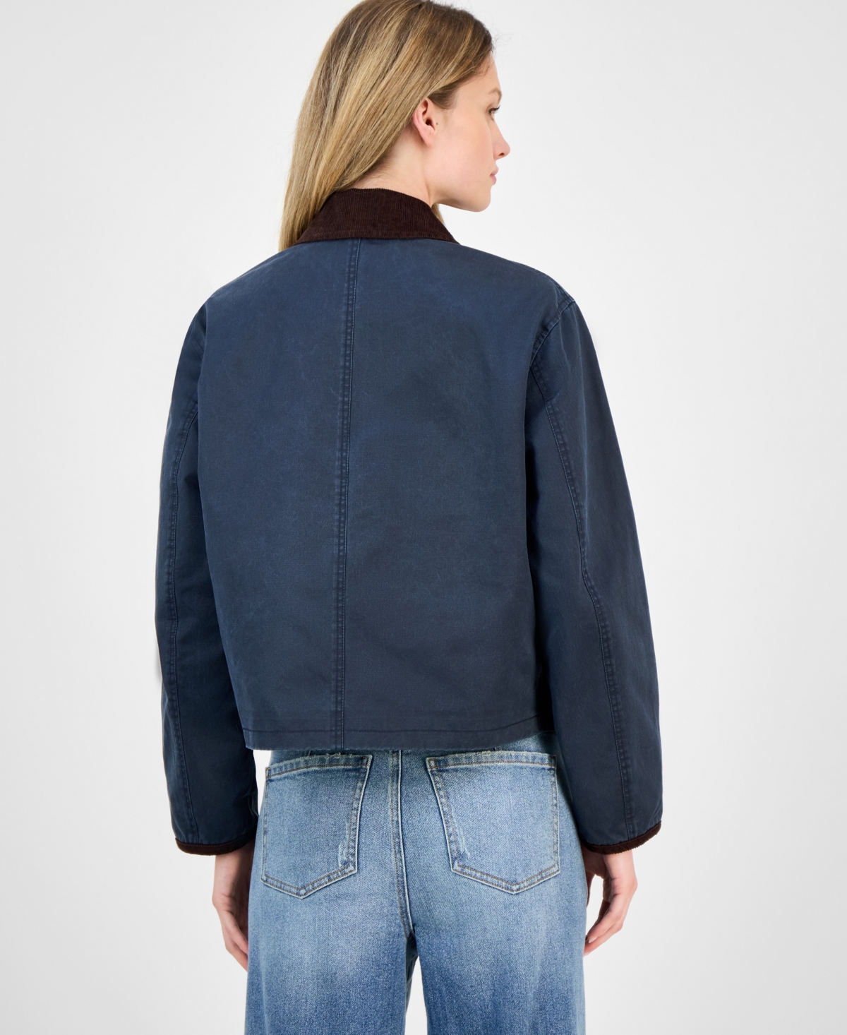 Coffeeshop Juniors' Corduroy-collar Barn Jacket In Blue