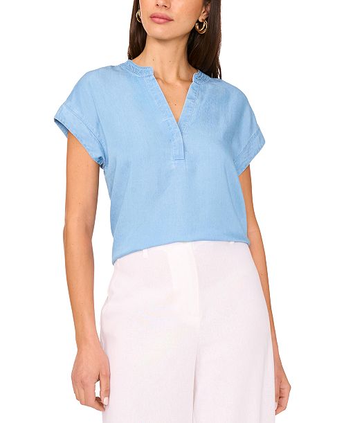 alfani Vince Camuto V Neck Front Placket Blouse Women's Fashion Shoes & Accessories