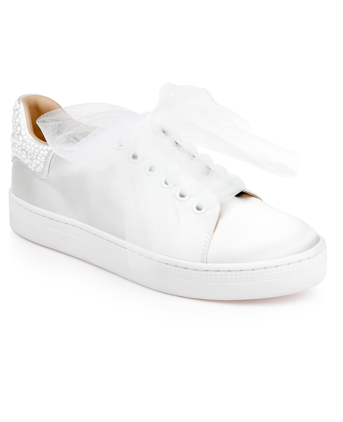 Women's Gem Round Toe Sneakers - White Satin