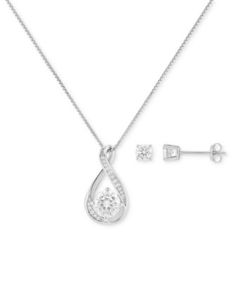Giani Bernini - Cubic Zirconia Infinity Pendant Necklace & Solitaire Stud Earrings in Sterling Silver