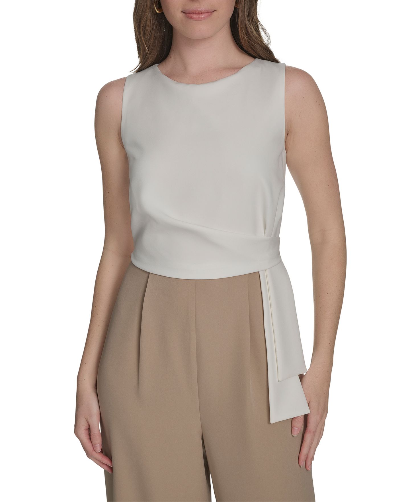 Женский комбинезон Tommy Hilfiger Sleeveless Side Drape Two-Tone Jumpsuit, цвет: Слоновая кость / Песочный — фото 3