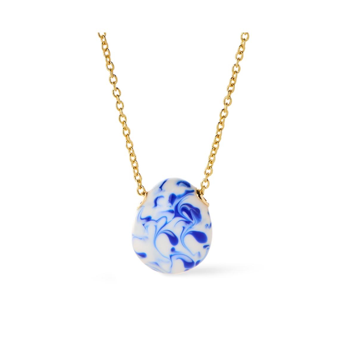 - Gold Statement Necklace - Pebble Mini Marble Blue - Gold, gold