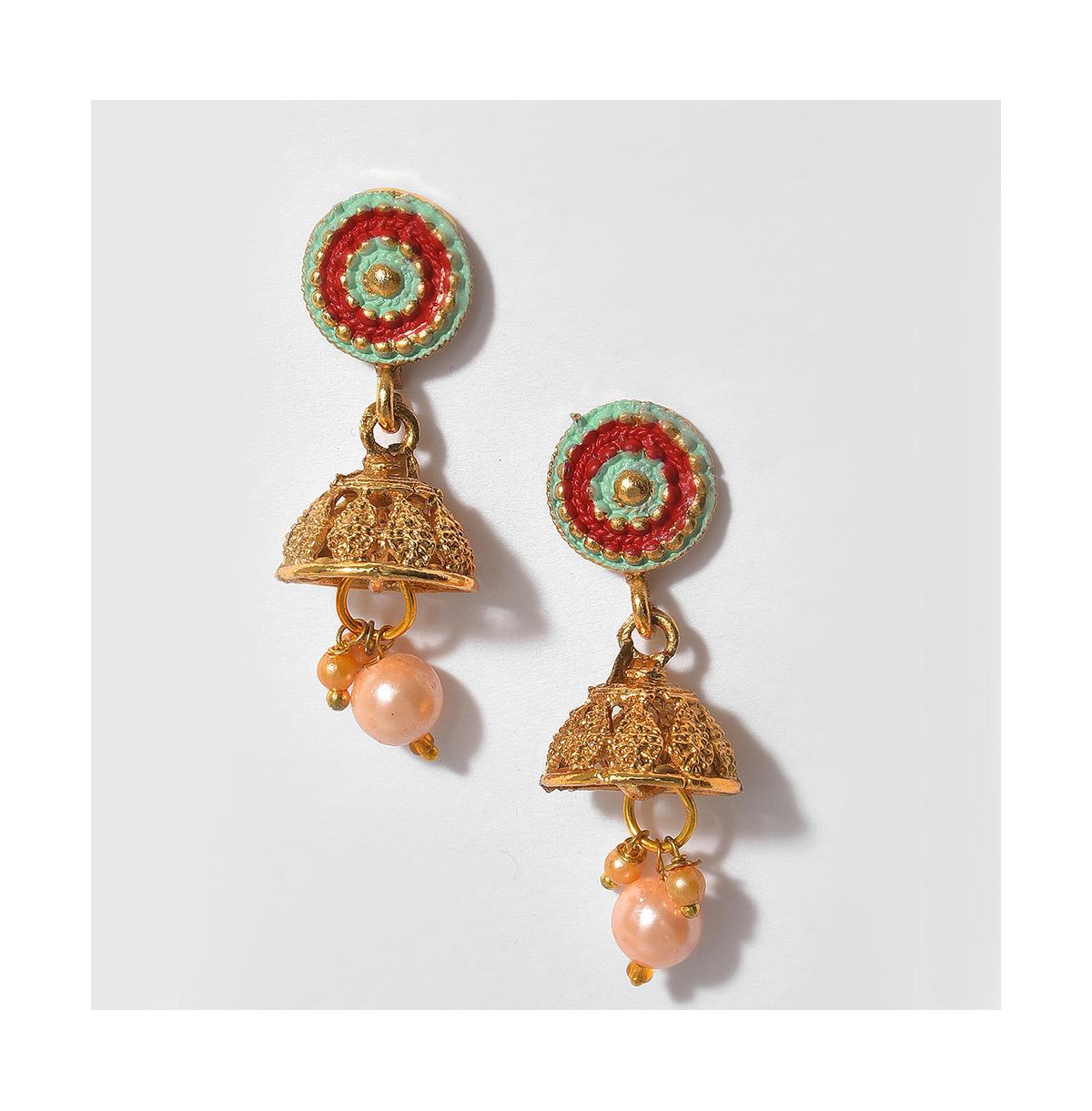 Sohi Gold-plated Blue Stone Studded Beaded Jewellery Set In Red