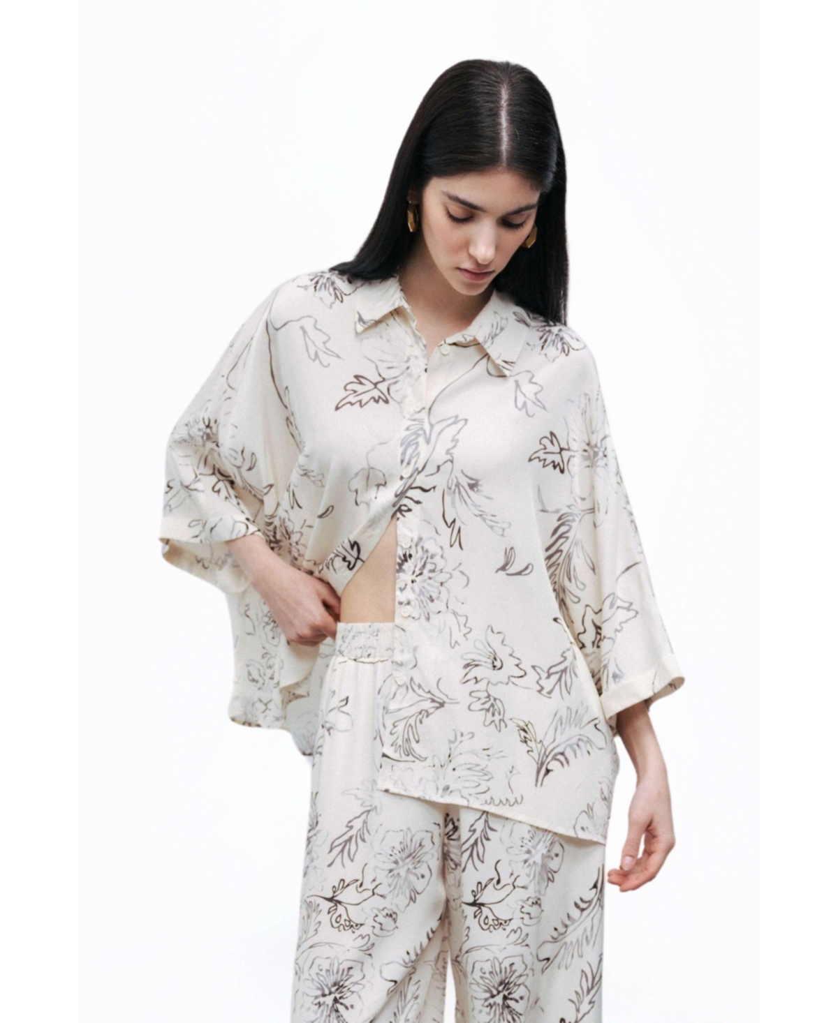 Women's Flowy Patterned Shirt - Multi-colored