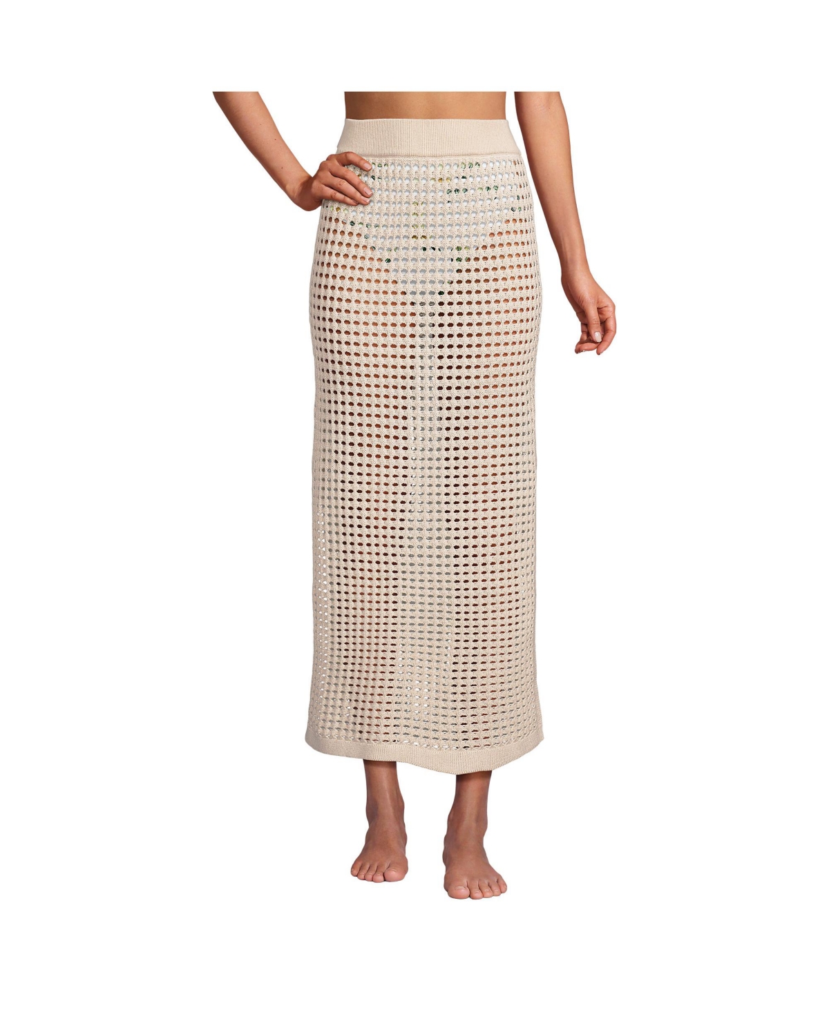 Women's Cotton Open Knit Maxi Swim Cover-up Skirt - Burgundy spritz