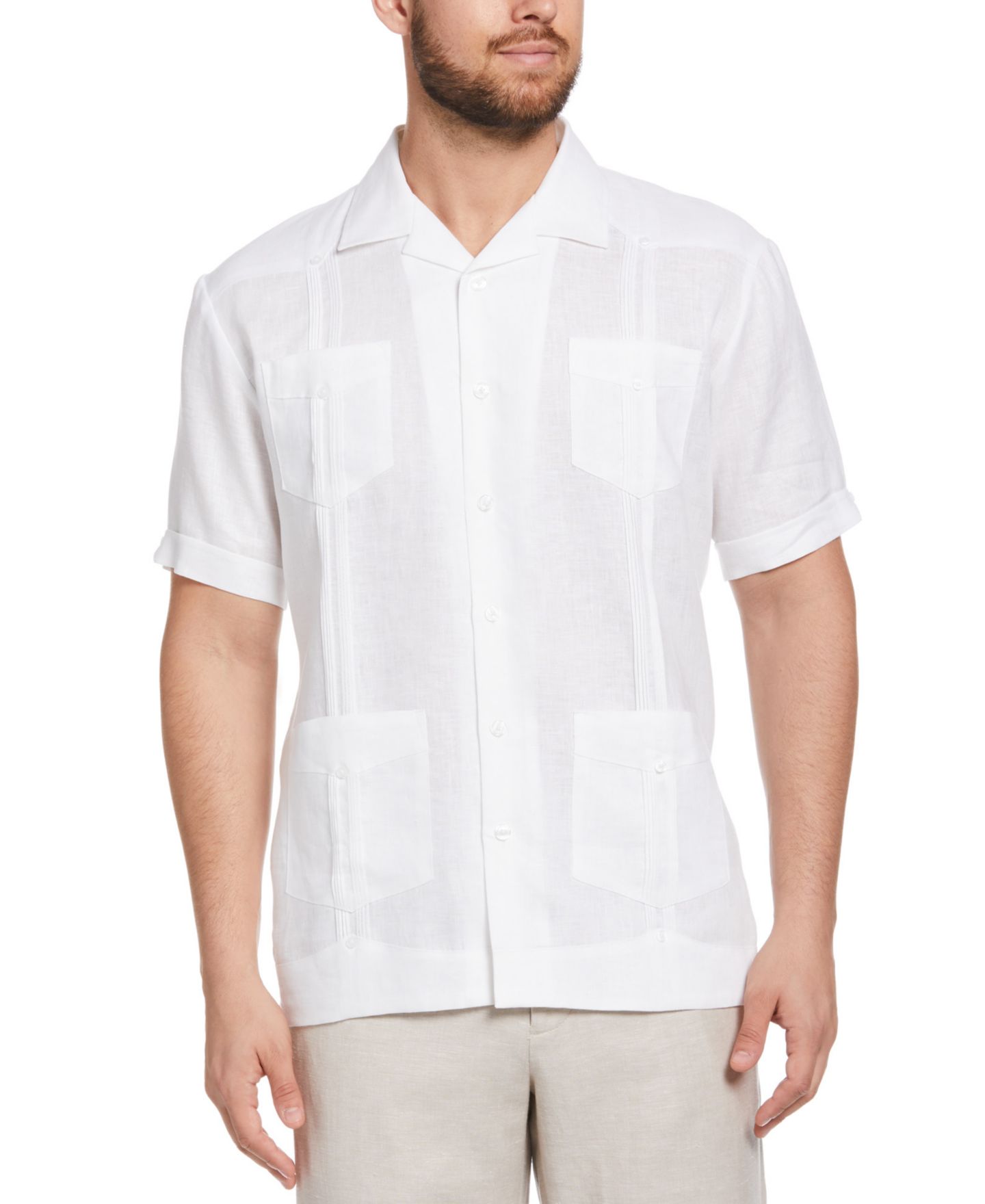 Мужская рубашка Cubavera 100% Linen Short Sleeve 4 Pocket Guayabera, цвет: Яркий белый — фото 1