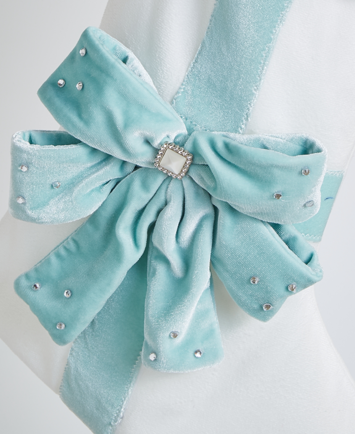 Holiday Lane Opulence Fuzzy White Blue Bow Stocking, Macy's Exclusive In White