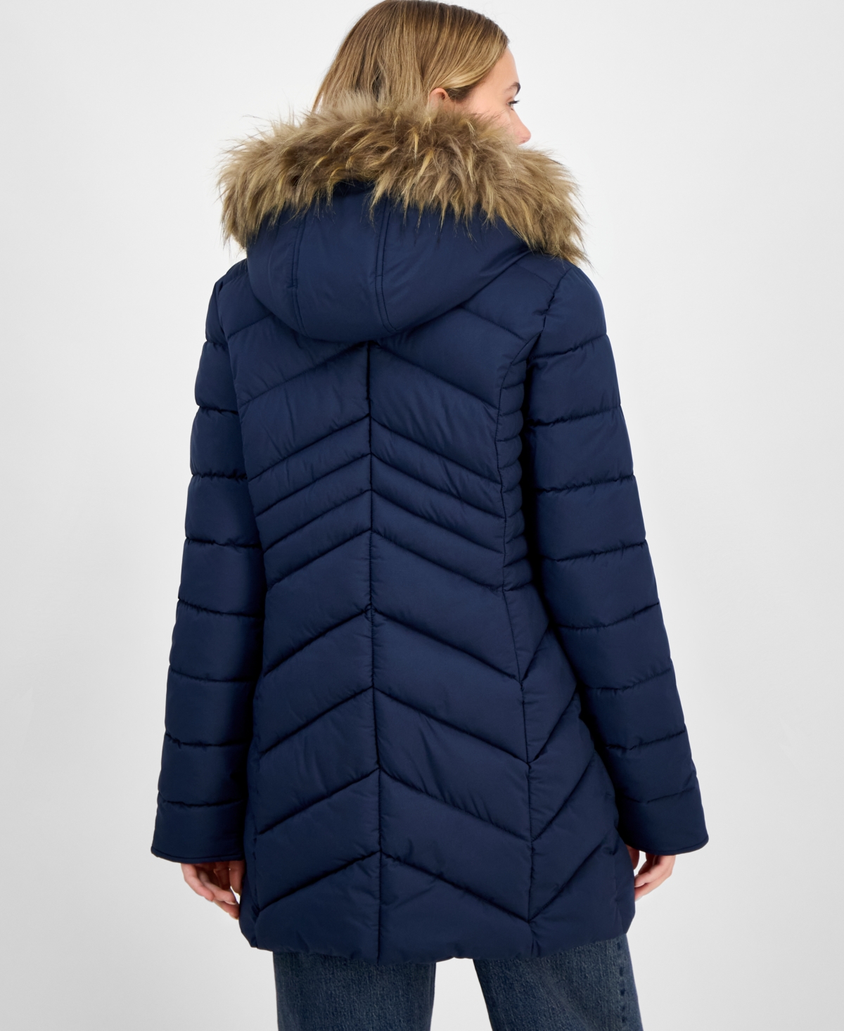 Maralyn & Me Juniors' Faux-fur Hooded Puffer Coat In Blue