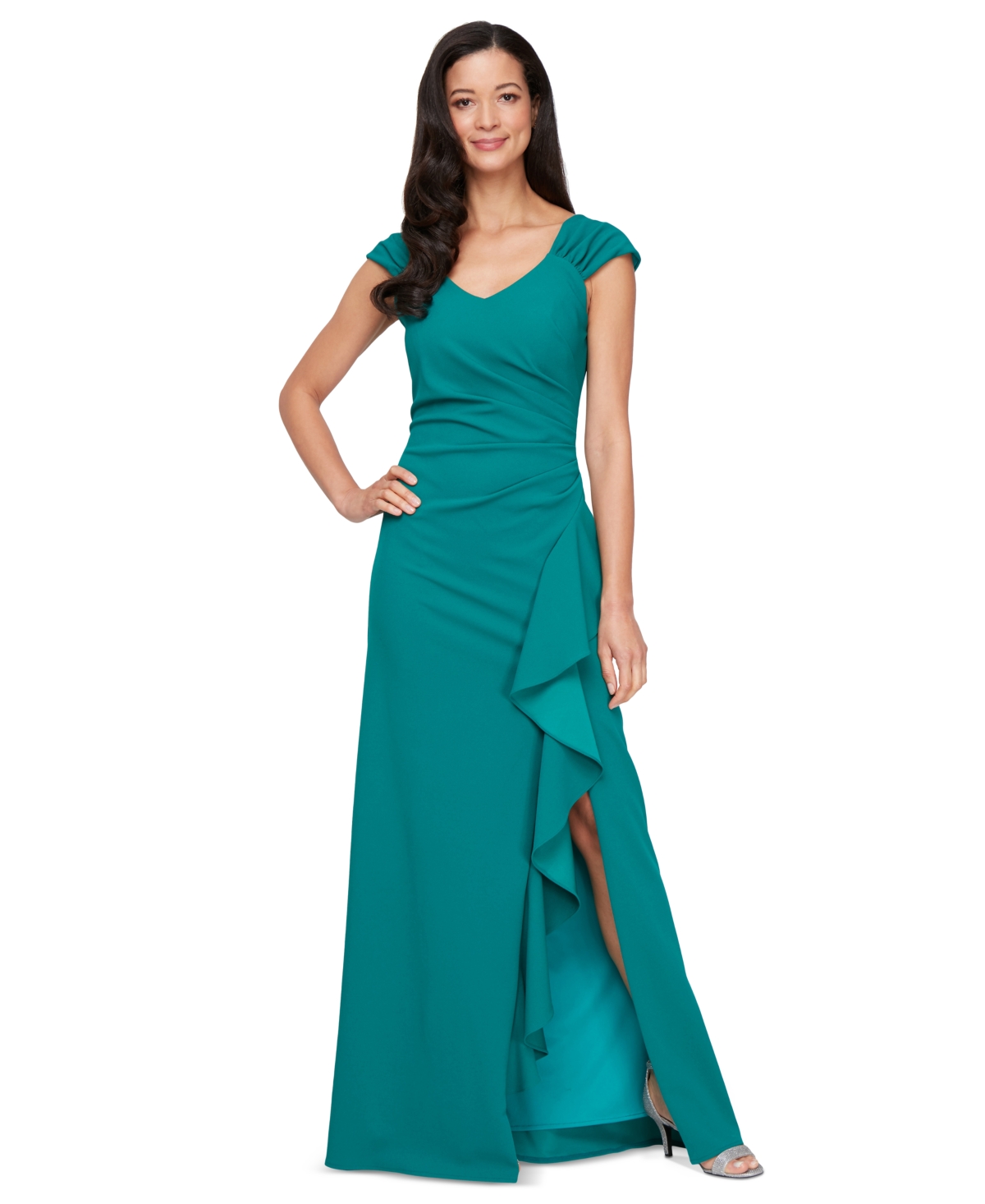 Women's Ruched Shoulder Gown - Jade