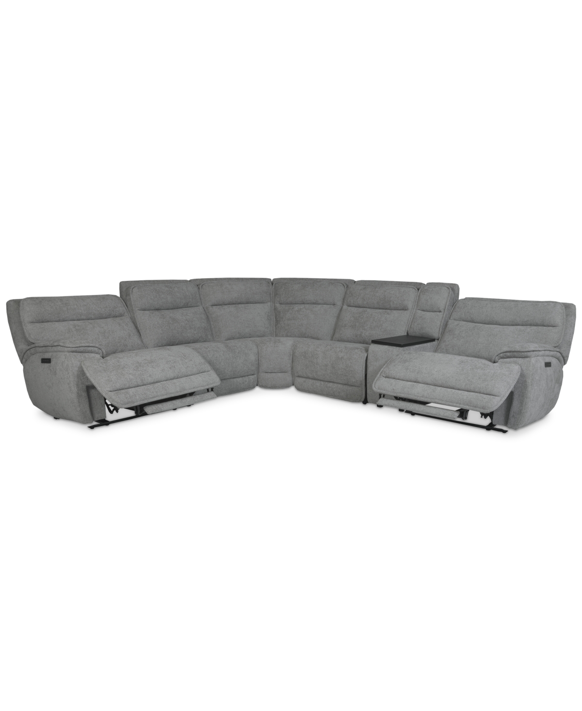Macy's Ozryn 6-pc. Fabric Sectional With Console And 2 Power Motion Chairs, Exclusively At  In Silver