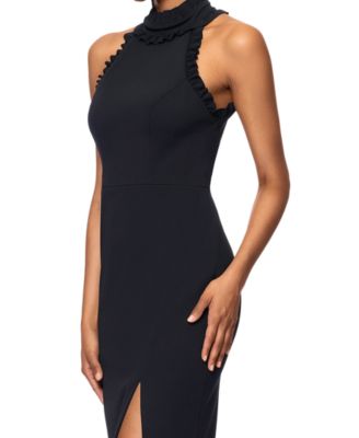 Petite Ruffled Halter Mock Neck Cutout-Back Gown