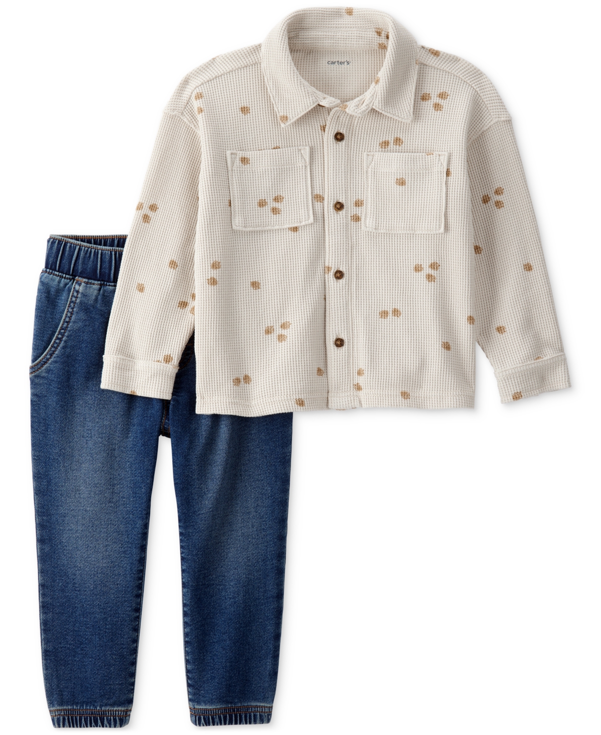 Carter's Toddler Boys 2-pc. Acorn Button-down Shirt & Pull-on Denim Pants Set In Brown