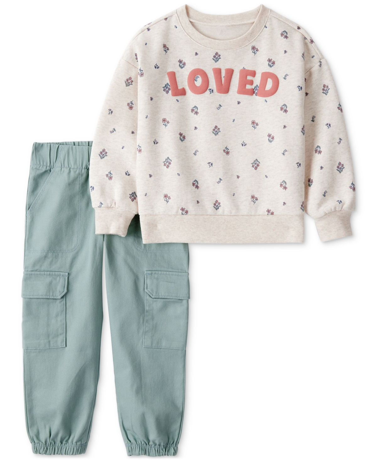 Carter's Toddler Girls 2-pc. "loved" Pullover Sweatshirt & Pants Set In Green