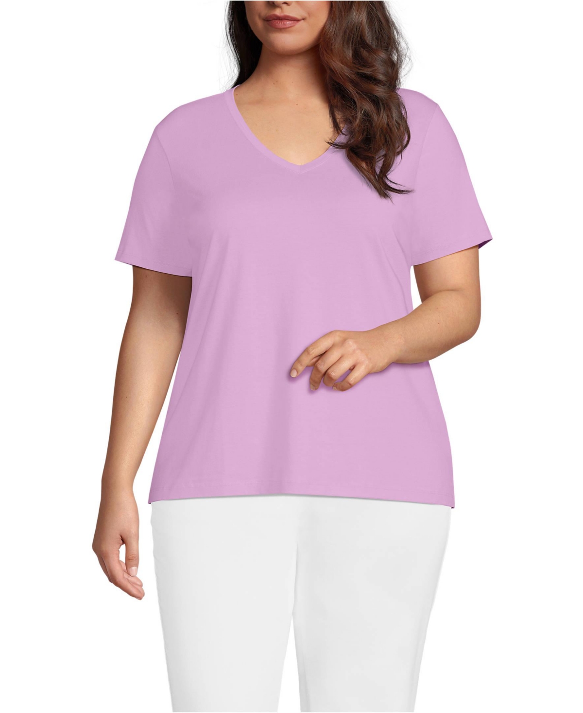 Plus Size Relaxed Supima Cotton V-Neck T-Shirt - Bright poppy