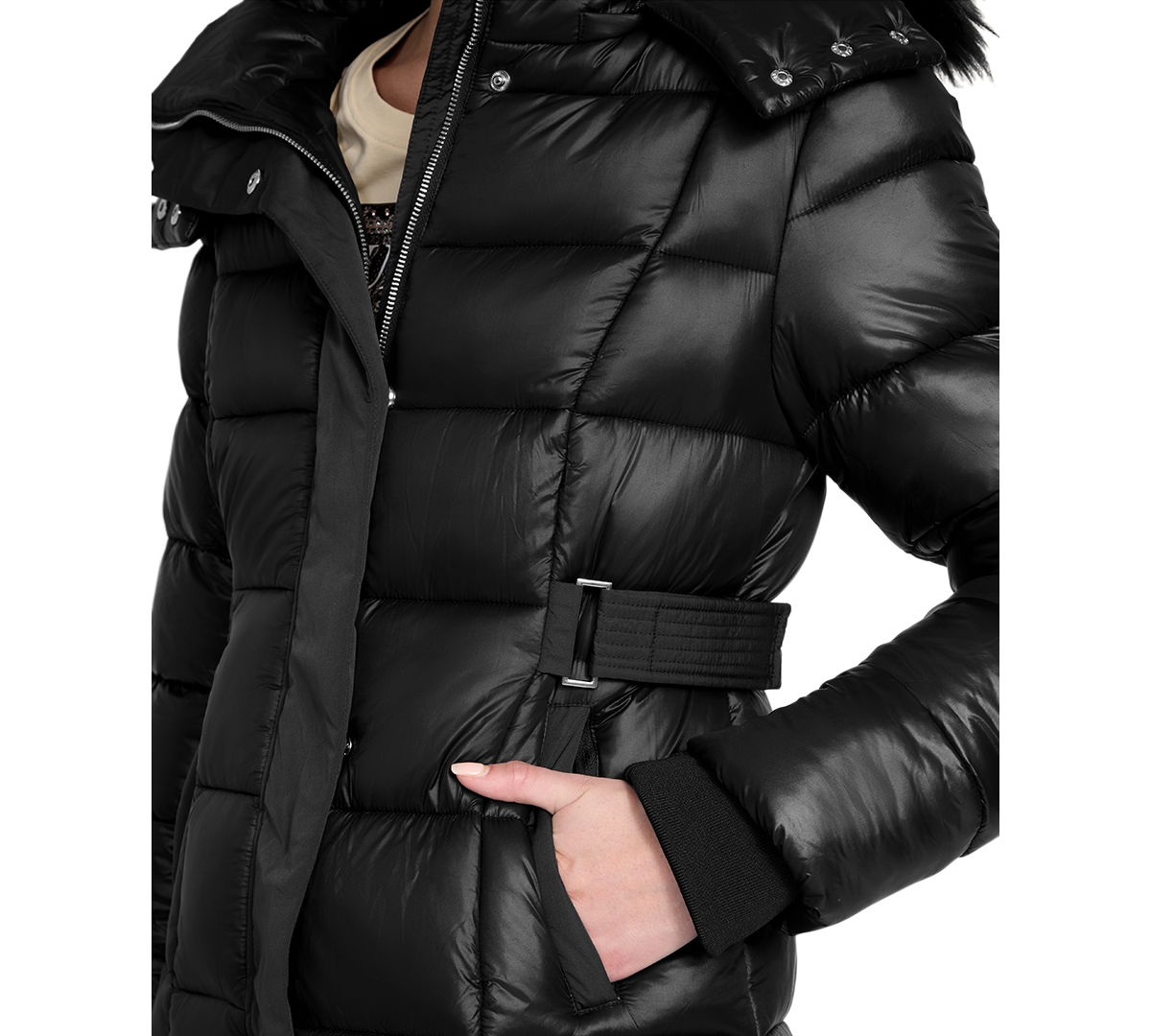Guess Women's Faux-Fur Trim Hooded Maxi Puffer Coat