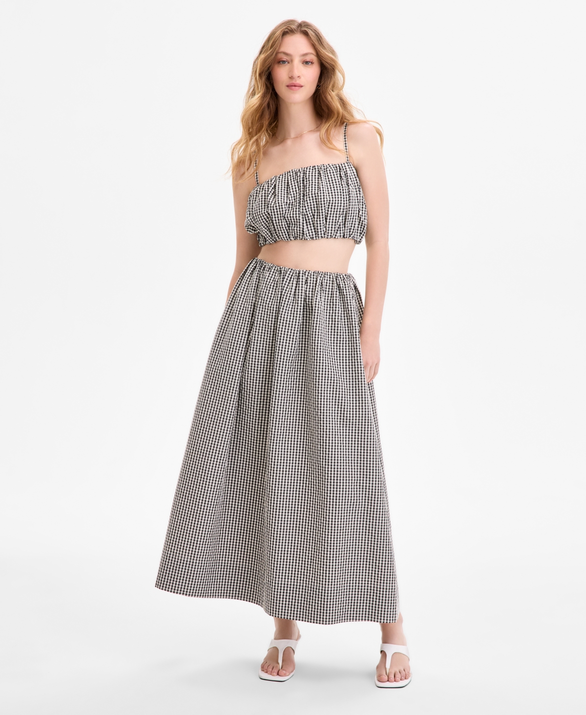 French Connection Women's Pull-on Gingham Midi Skirt