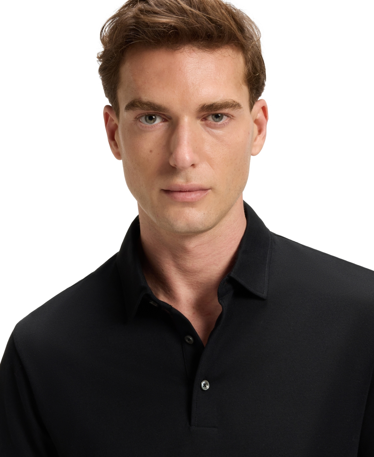 Hugo Boss Regular-fit Knit Polo Blended With Cotton In Black