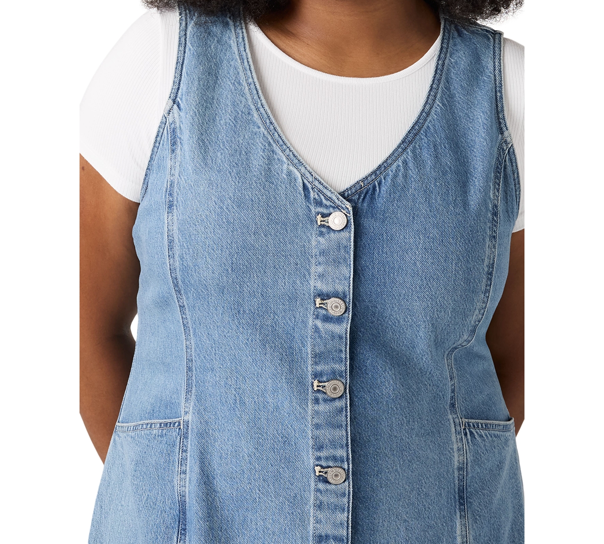 Levi's Plus Size Vianna Cotton V-neck Vest Dress In Blue