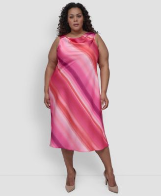 DKNY - Plus Size Printed Cowlneck Sleeveless Midi Dress