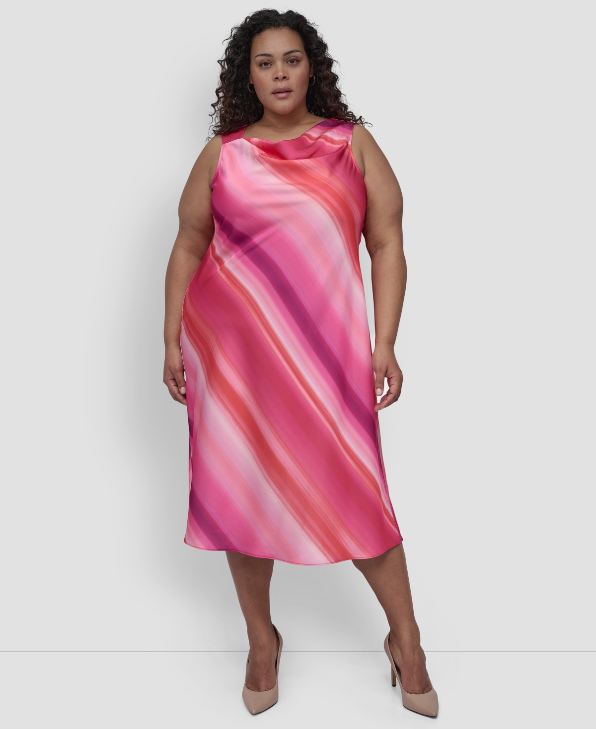 Dkny Plus Size Printed Cowlneck Sleeveless Midi Dress