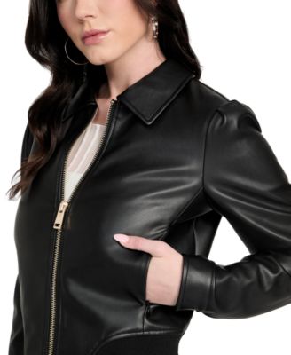 Women's Faux-Leather Zip-Front Bomber Jacket