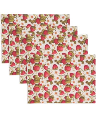 Breezy Juicy Strawberry Cotton Placemats, 14" x 20", Set of 4