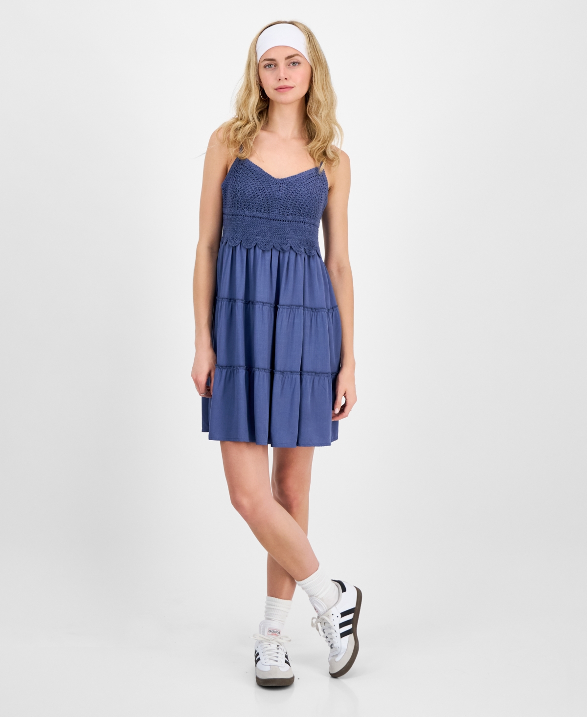 Juniors' Crochet-Bodice Tiered Mini Dress - Stone Tile
