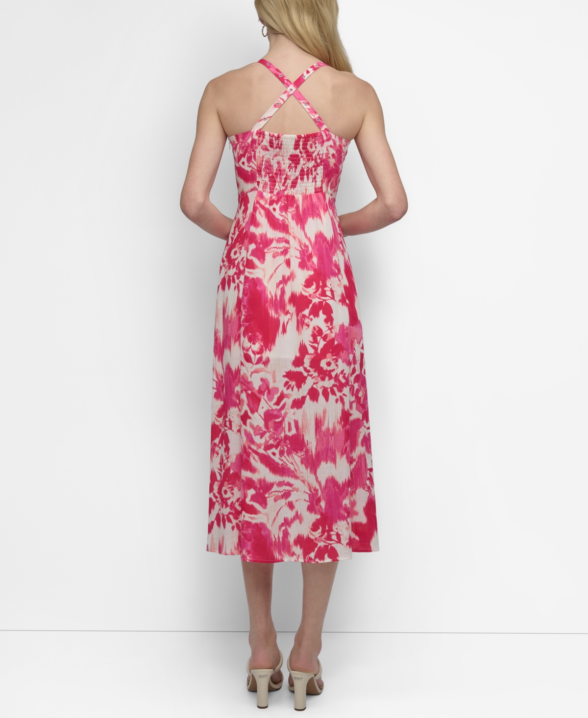 DKNY WOMEN'S BOW-FRONT BUCKLED-STRAP MIDI DRESS 
