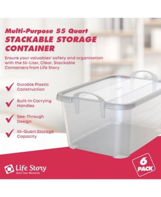 Life Story Clear Stackable Closet & Storage Box 55 Quart Containers, (6 Pack)