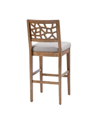 Set of 1 Counter Height Stool with Upholstered Seat, Cracked Ice Back Oak Veneer for Kitchen Island or Dining Room