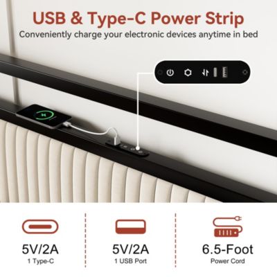 Queen Size Velvet Upholstered Bed Frame with LED Headboard, 2 Drawers, Charging Station