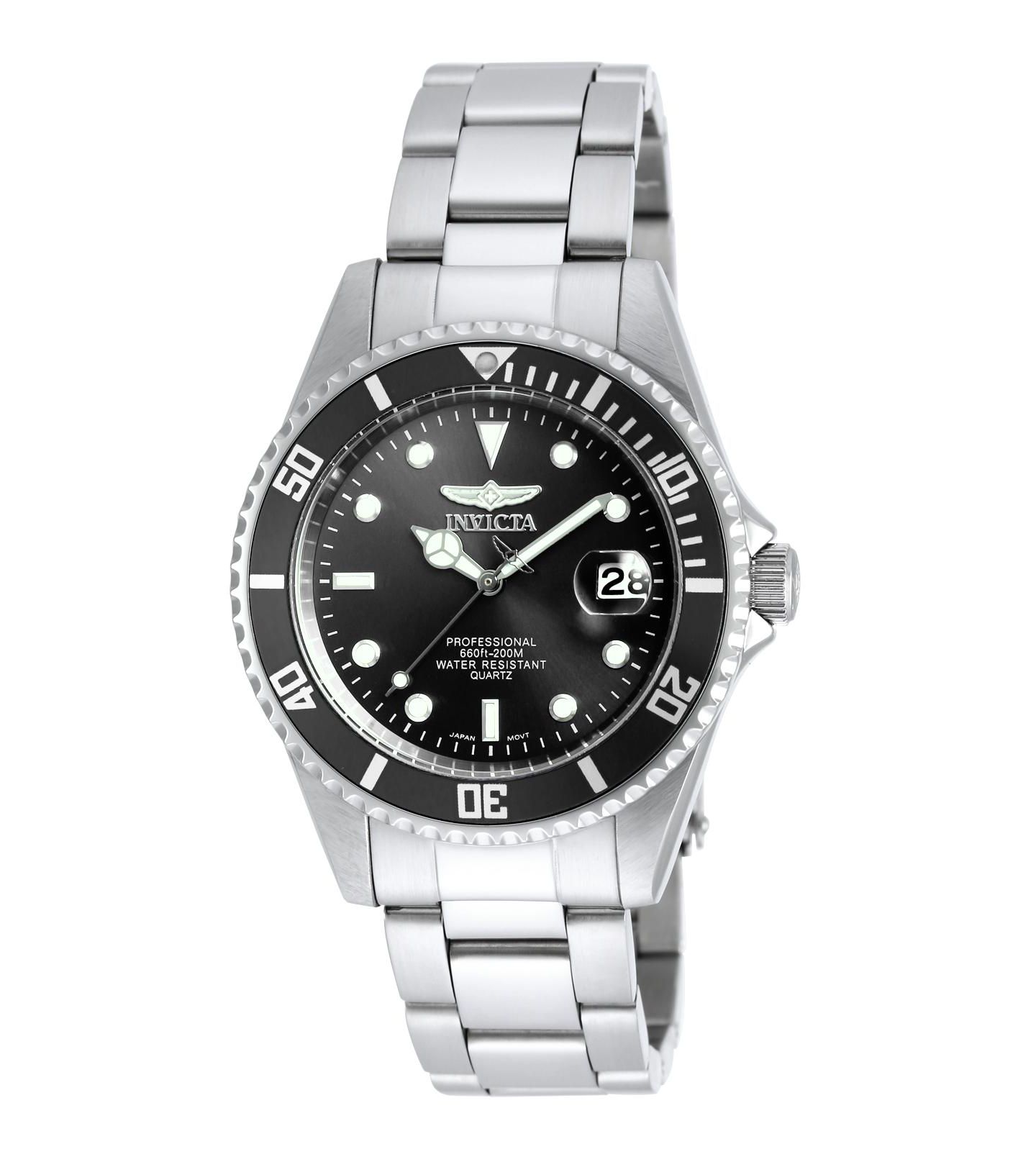 Мужские часы Invicta 8932OB Pro Diver Quartz 3 Hand Black Dial, цвет: Серебряный — фото 1