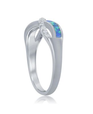 Sterling Silver CZ and Blue Inlay Synthetic Opal Infinity Ring