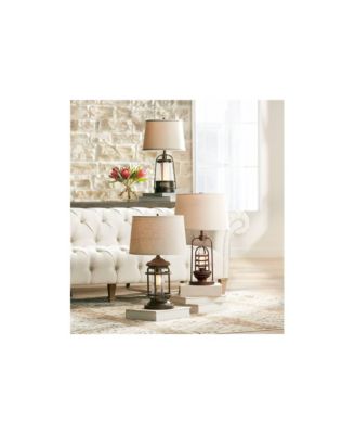 Andreas Industrial Table Lamp 26" High Brown Metal with Nightlight LED and USB Charging Port Oatmeal Shade for Living Room Desk