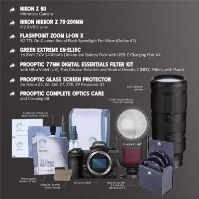 Z 6II Mirrorless Camera with f/2.8 VR S Lens,R2 TTL On-Camera Round Flash, Lithium-Ion Battery Pack,Filter Kit with UV,Glass Screen Protector