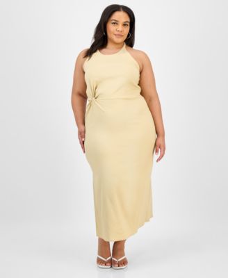 Bar III - Trendy Plus Size Halter-Neck Linen-Blend Midi Dress