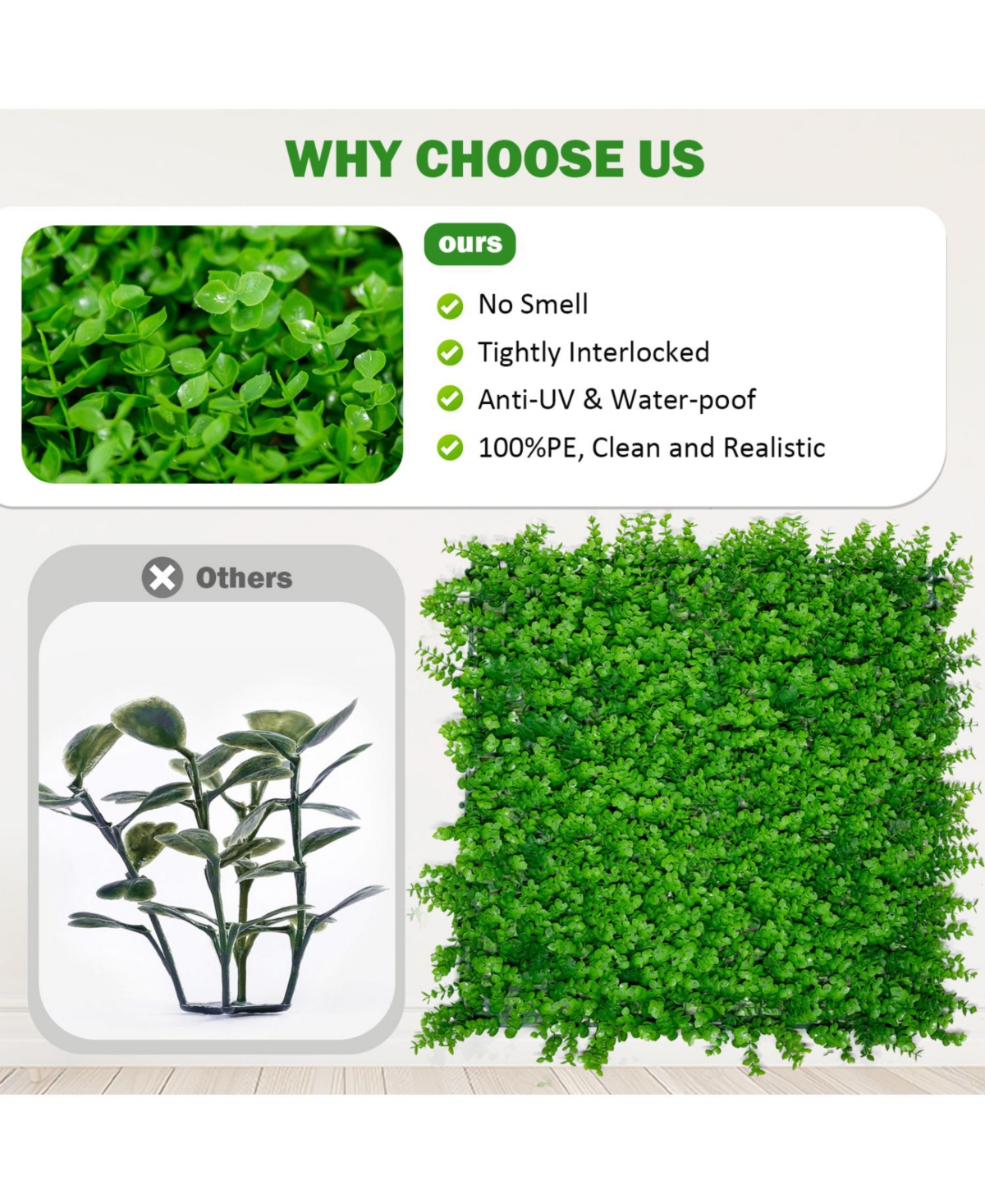 Grass Wall Panels (20pc): Privacy Screen, Indoor/Outdoor Green Wall Decor
