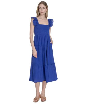 Vince Camuto - Women's Square-Neck Ruffle-Strap Smocked Dress