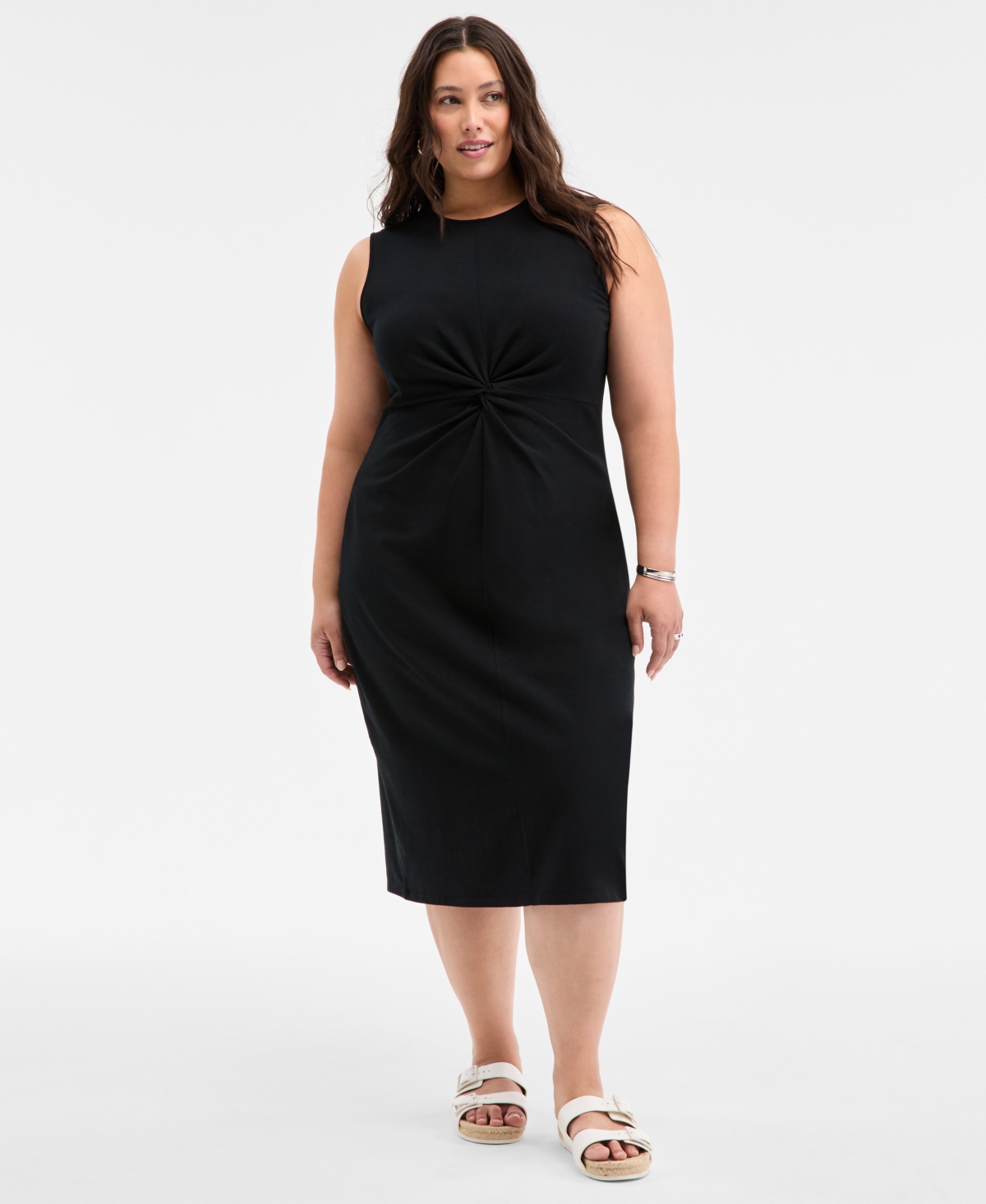 Trendy Plus Size Striped Knot-Front Knit Midi Dress, Exclusively at Macy's - Palmetto
